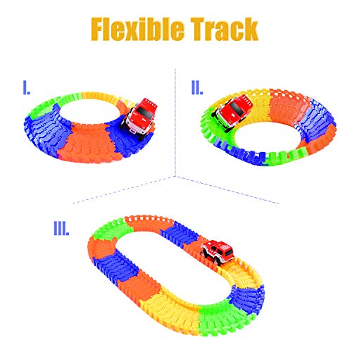 Fulljion Race Track Electric Car Large Lift Fast Sprint Flexible Track Playset Dinosaur World 120pcs 6.6ft Toy Train Set Tracks (1pcs Battery Included for Car)
