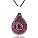 CHUVORA Hand Blown Glass Pink Sun Mandala Teardrop Pendant Necklace, 17-19 inches