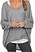 UGET Women's Oversized Baggy Tops Off Shoulder Loose Fitting Pullover Casual Blouse T-Shirt Sweater Long Batwing Sleeve Medium Gray