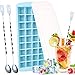 Ice Cube Trays with Lid, with 2 Stainless Steel Mixing Spoon, for 36 Square Cubes Flexible Easy Release Freezer Molds Blue By GESCHOK