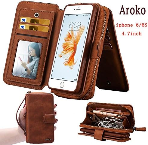 iPhone 6 Case,Aroko Chessboard Pattern Cellphone Protector PU Leather Case and Wallet Cover for Apple iPhone 6 4.7 inch with Credit ID Card Holders Money Pocket and Magnet Button Closure (Coffee)