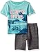 The Children's Place Baby Big Boys' Screen Tee and Shorts Set, Mellow Aqua / Black, 2T