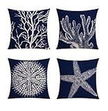 【Bailand】Set of 4 Nautical Sea Side Theme Cushion cover,Sofa cushion Car Office Pillowcase,Beige Cotton Blend Linen Decorative Pillow Cover 18X18 Inch (45X45CM)