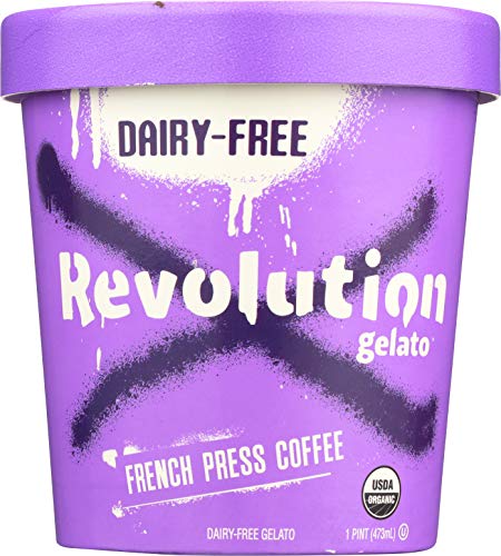 Revolution Gelato 6 Pack Pints: Sampler - 1 chocolate, 1 vanilla, 1 mango, 1 orange, 1 coffee, 1 cardamom; DAIRY-FREE · CERTIFIED ORGANIC · MADE FROM PLANTS · GLUTEN FREE · KOSHER · VEGAN · NO GMOS