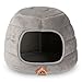 Hollypet Coral Velvet Cat Bed, 16×16×12.5 inches 2 in 1 Foldable Cave, Self-Warming High Elastic Foam Pet Bed for Cats, Light Gray