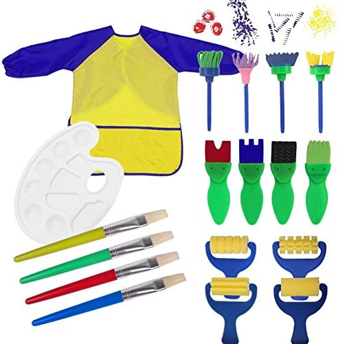 Maudre Kids Art &amp; Craft 18 PCS Sponge Painting Brushes Kids Painting Kits Early DIY Learning Drawing Foam Tools Flower Pattern Brush
