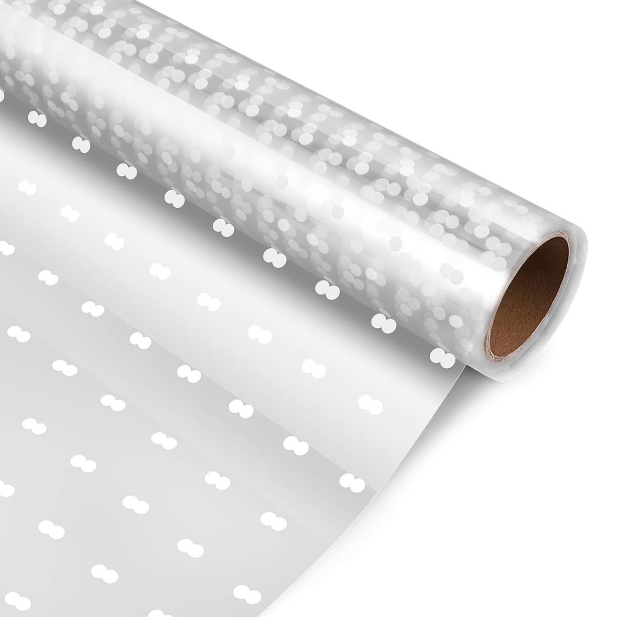jojofuny Cellophane Wrap Roll, 3 Mils White Dot Florist Paper Wrappings for Flowers, Arts,Craft,Basket, 80CM x 30M