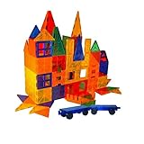 Mag-Genius Award Winning building Tiles Clear Colours 3D Brain Building Blocks Set of 105 + Pieces Includes 2 Cars And Free Storage Bin by Mag-Genius