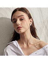 Han han - Pendientes de perlas de plata de ley 925, bonitos pendientes de perlas blancas de moda, pendientes colgantes de perlas de 0.394 in, plata de ley hipoalergénica, pendientes de perlas de imitación, gran regalo para mujeres y niñas
