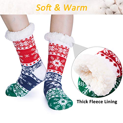 RAISEVERN garçons chaussettes noires chaussettes monochrome renne flocons de neige de renne Fuzzy Knit Lounge chaussettes avec des poignées doublées en molleton Sox pour cadeau de Noël