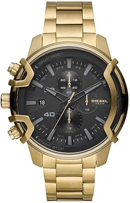 Reloj Griffed para hombre, Movimiento cronógrafo de cuarzo con correa de acero inoxidable, Tono dorado y grafito, 48 mm