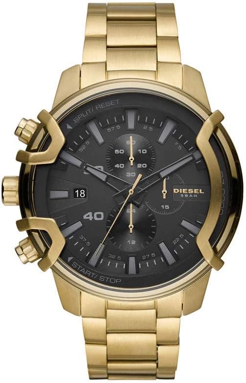 Relógio griffed para homens, movimento cronógrafo de quartzo com bracelete em aço inoxidável, tom dourado e grafite, 48 mm