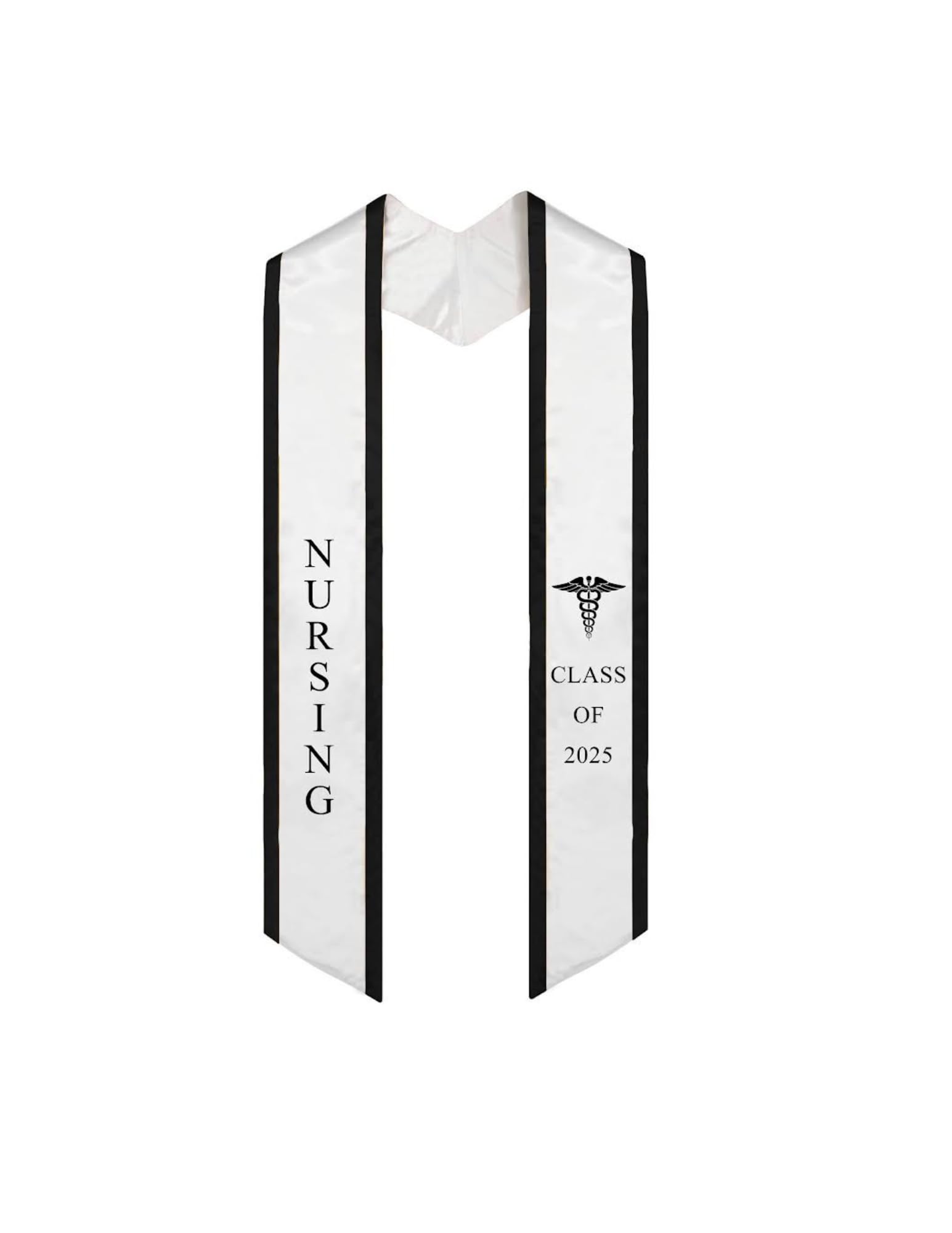 Photo 1 of Ovaltag Nursing Graduation Stole Class of 2025 Sash (White/Black trim, CLASS OF 2025)