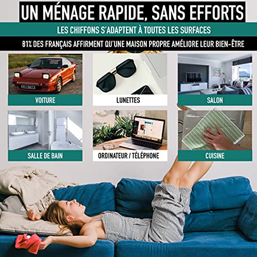 Set of 11 XXL Bamboo Microfibre Cloths, Washable Sponges + Free Bag, Premium Quality, Cleaning Cloths | Wipes for Cleaning Traces on Windows, Car, Stainless Steel, Hob, Glasses, Dishes