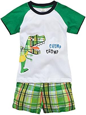 Halo S Little Boys Short Sleeve Green Dinosaur Tops Set 2Pcs T-Shirt&Pants (4t)