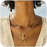 CLASSYZINT Gold Starfish Pendant Necklace Baroque Simulated Pearl Necklace for Women Summer Beach Jewelry