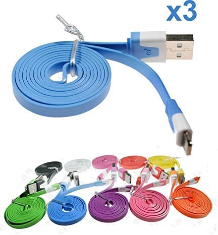 3 Pack USB Data Cable for iPhone 6, iPhone 6 Plus, iPhone 5, 5c, 5s, iPod Nano 7, iPod Touch 5, iPad 4, iPad 5, iPad Air, iPad Mini, iPad Mini Retina (Noodle Blue)