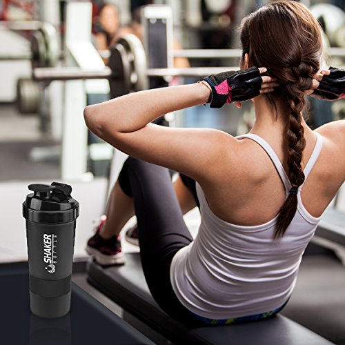 VIGIND 22 OZ Protein Shaker Bottle with 3-Layer Twist and Lock Storage, 100% BPA-Free Leak Proof Fitness Sports Nutrition Supplements Non-Slip Mix Shake Bottle (Black) - Thumbnail 6