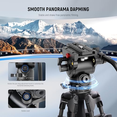 NEEWER LL34 78" Carbon Fiber Camera Video Tripod Quick Release 1 Step Adjustable Damping Fluid Head, 2 Mode QR Plate, Compatible with DJI RS 501PL, Max 22lb