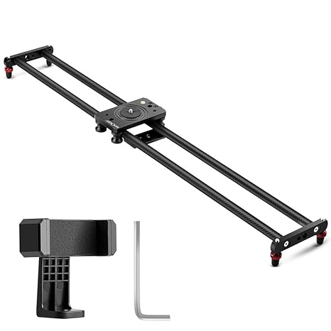 K&F Concept 31.5''/80cm Carbon Kamera Slider Track Dolly Kohlefaser Kameraschiene Videoschiene Stabilisator mit Handyhalterun