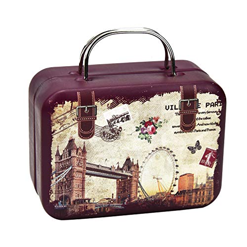 Monrocco 5PCS Mini Small Iron Vintage Cartoon Tin Box Suitcase Handbag Small Rectangular Candy Box Tin Container Jewelry Coin Storage - Thumbnail 3