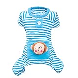 Puppy Clothes,Haoricu Small Pet Stripes Pajamas Jumpsuits Coat Apparel Clothing (M, Blue)