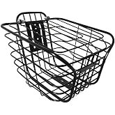 KIMISS Iron Bike Front Basket for Bicycle, Large Capacity with Cover, Multifunctional Electromobile Hanging Basket, Black Cycling Accessories