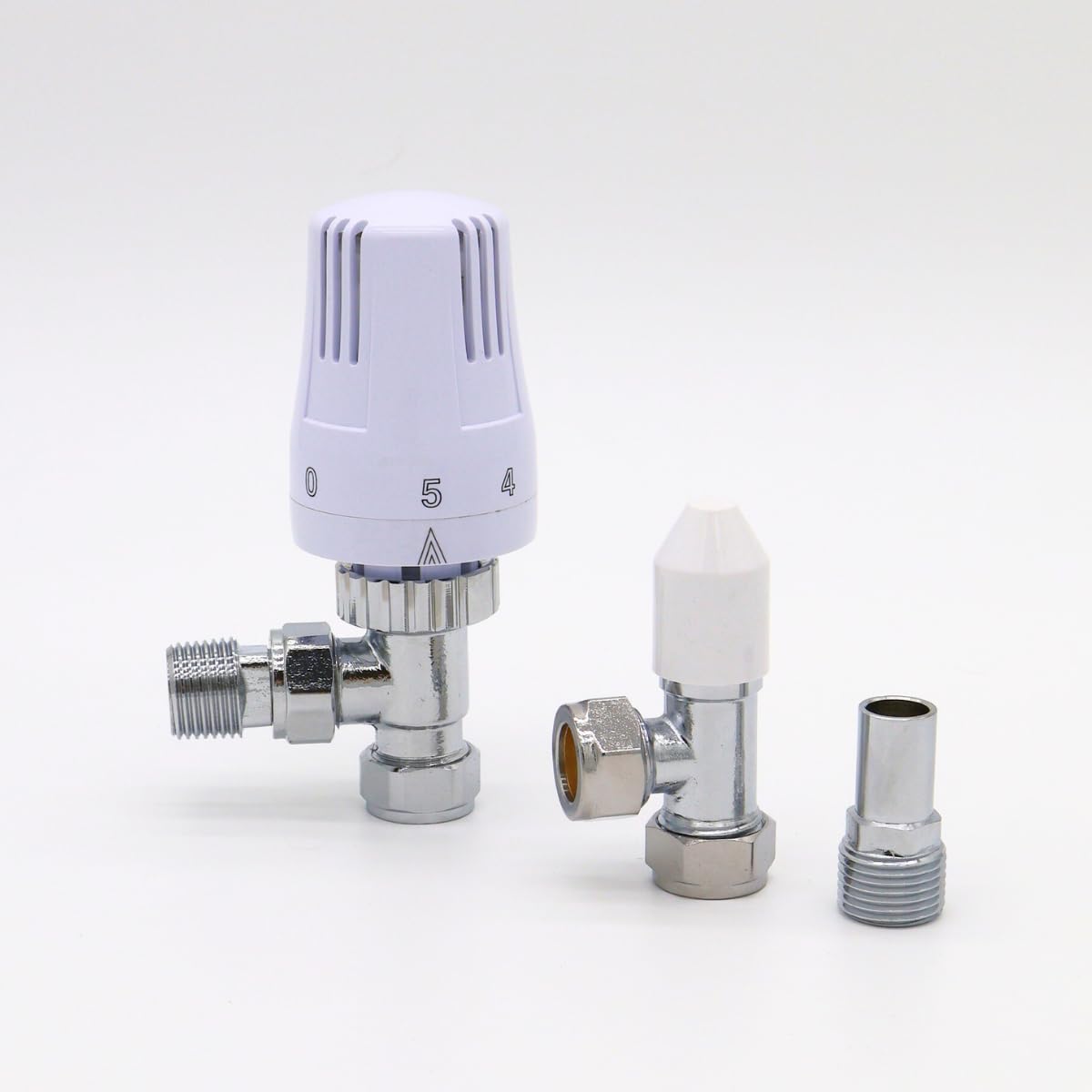 Plumb Bliss Thermostatic TRV Valve (15mm x 1/2") Angled with Lockshield (1)
