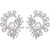 14K Gold Natural Crystal & Freshwater Pearl Hoop Earrings for Women, Dainty Branch Shape Design, Chic Christmas Jewelry Gift, Fashionable Everyday Accessory, Classy Pearl Earrings