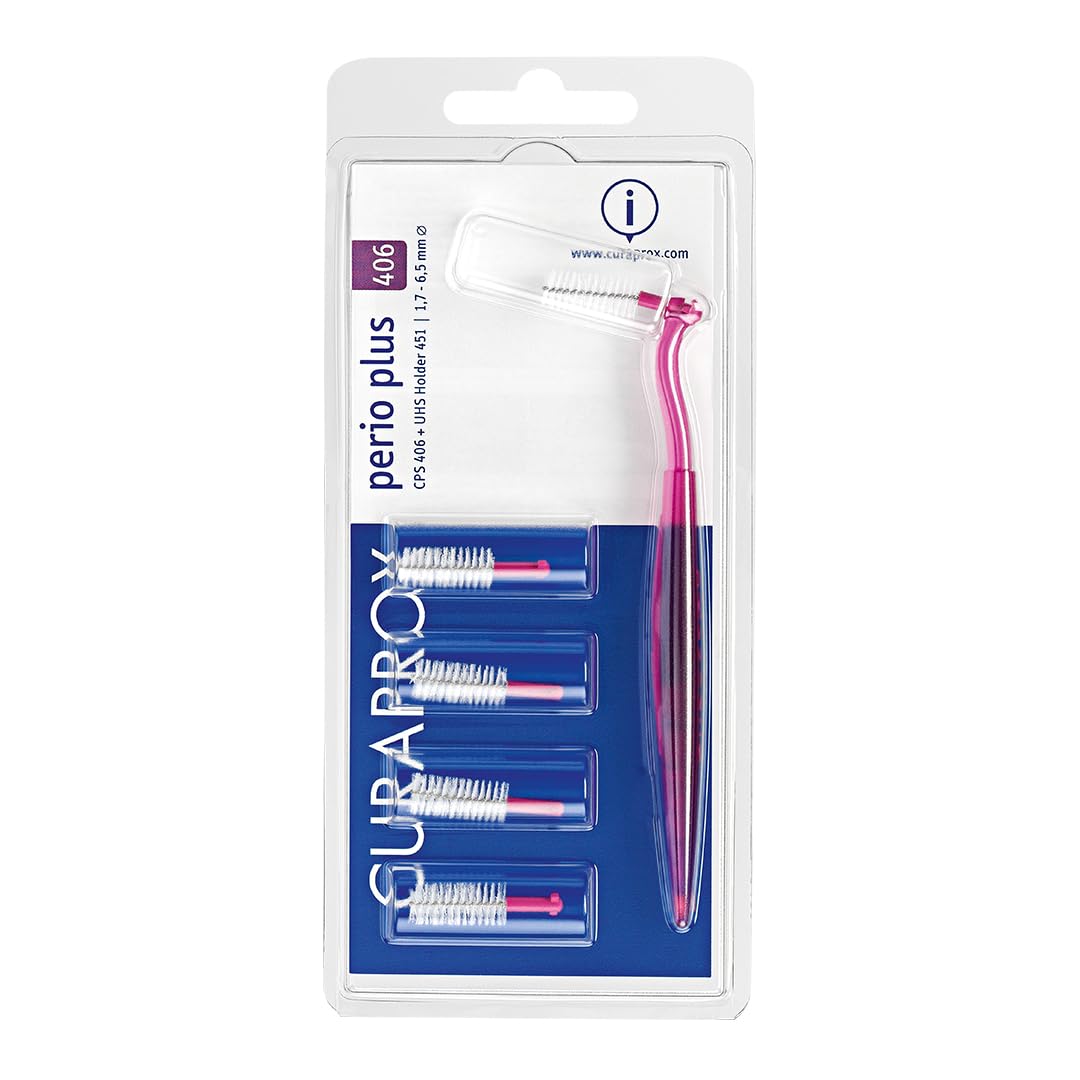 Curaprox Interdental Brush Set CPS 406 Perio – for Larger Spaces & Sensitive Gums | Includes 5 Brushes & Angled Holder |Purple | Designed in Switzerland
