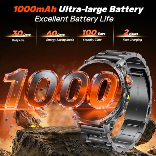 Men's Smart Watch Smartwatch Watch: 1.85 Inches Fitness Smart Watches with Bluetooth Call 5.3 Sleep Heart Rate Monitor SpO2 Pedometer 100+ Sports Modes Android iOS Compatibility Steel