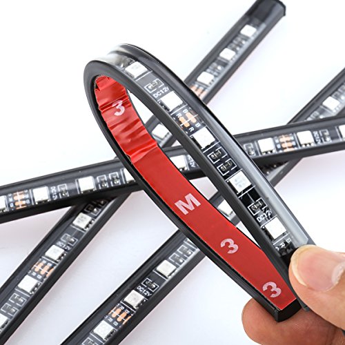 LE 4pcs 48 LEDs Car Strip Lights, RGB Multicolor Music Waterproof Automobile Underbody Interior Decoration Light Bars 12V DC Sound Sensor Function Wireless Remote Control Car Charger Included