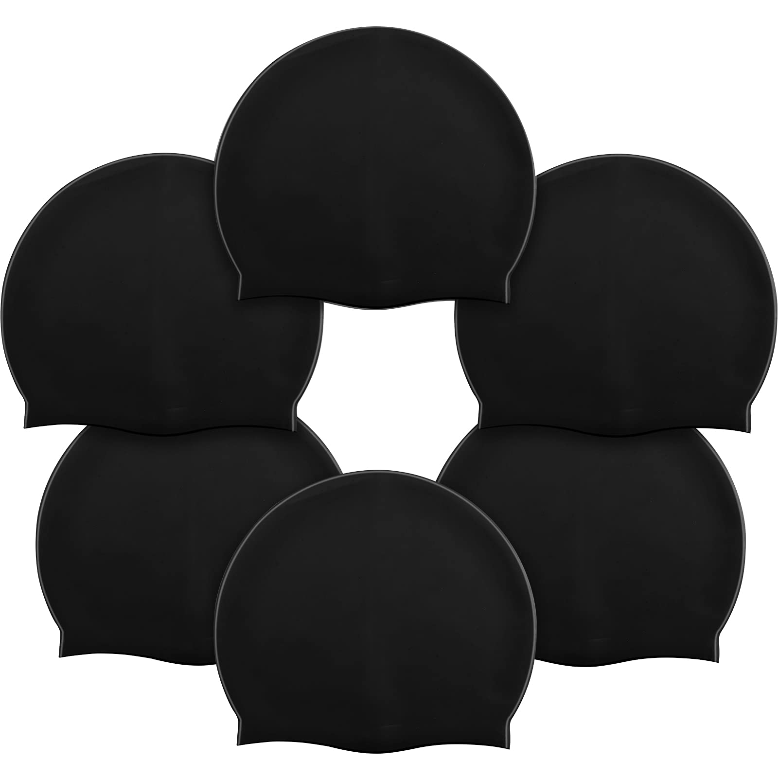 Syhood 6 Pieces Unisex Adult Silicone Swim Cap Waterproof Swimming Hat Non Slip Pool Hat Elastic Silicone Cap for Long and Short Hair(Black)