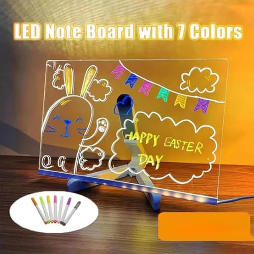 LED Drawing Board, Creative Magical Board with 7 Pcs Colored pen, Home Application and Painting for Doodle Glow, Acrylic Dry Erase Board with Light, 30 * 20 CM