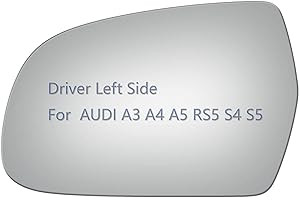 JZSUPER Side Mirror Glass fit for Audi A3 A4 A5 Quattro, RS5 S4 S5 Driver Left Side LH Flat, Including Adhesive (2010-2017)