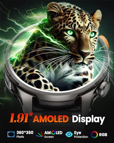BANLVS 2026 Men's Military Smartwatch with 1000 mAh/LED Light, 1.91 Inch AMOLED Smartwatch Watch with Bluetooth Calls, 110+ Sports Modes, 5ATM, 24H Sleep/Heart Rate/SpO2, Android iOS
