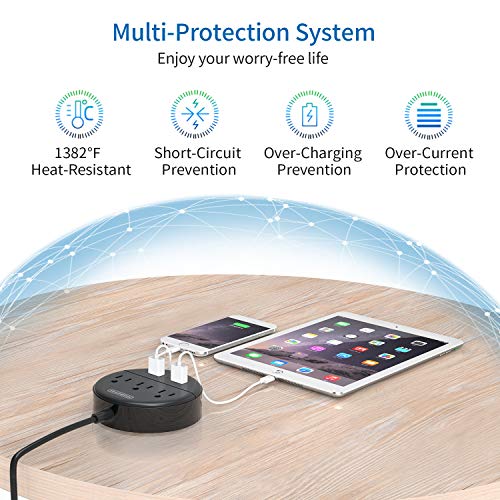 image for Power Strip with USB - NTONPOWER Travel Power Strip Flat Plug, 15ft Ex