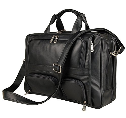 Men vintage black genuine leather briefcase office busi…