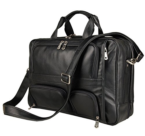 Totes Bag Leather,Berchirly Men Vintage Black Genuine Leather Briefcase 15.6Inches Computer Laptop Office Business Messenger Bag