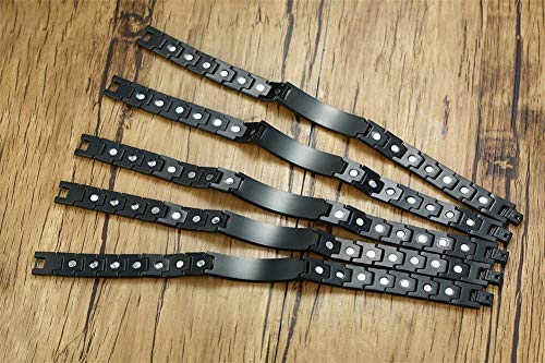 XUANPAI WARFARIN Brushed Name Plate ID Identity Magnet Therapy Medical Alert ID Bracelet(Black+Blue)