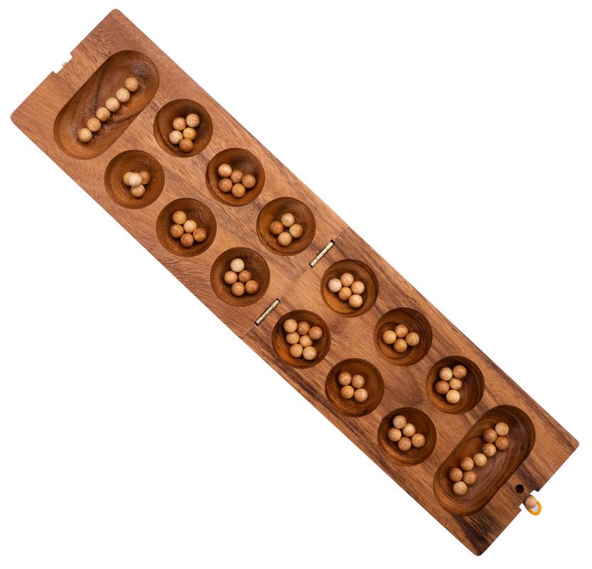 Engelhart 350320 - Wooden Awale - African Board Eco Game - 2 Players - 13.2 x 24.4 x 4.8 cm