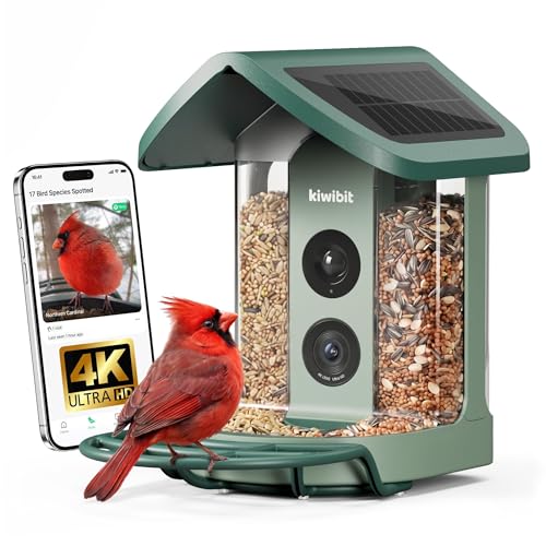 Kiwibit Solar Smart Bird Feeder with Camera, AI Bird Species Identification, 8MP Photos, 4K UHD Video Live Stream Wild Bird House Feeders for Outdoors, Birdwatching Gifts for Bird Lovers, Green