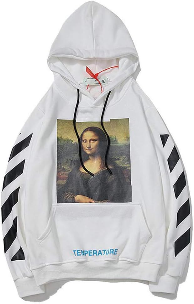 Unisex Hoodie Pullover OW Mona Lisa Arrow Loose Sweatershirt Hooded Long Sleeve Jacket White-XL