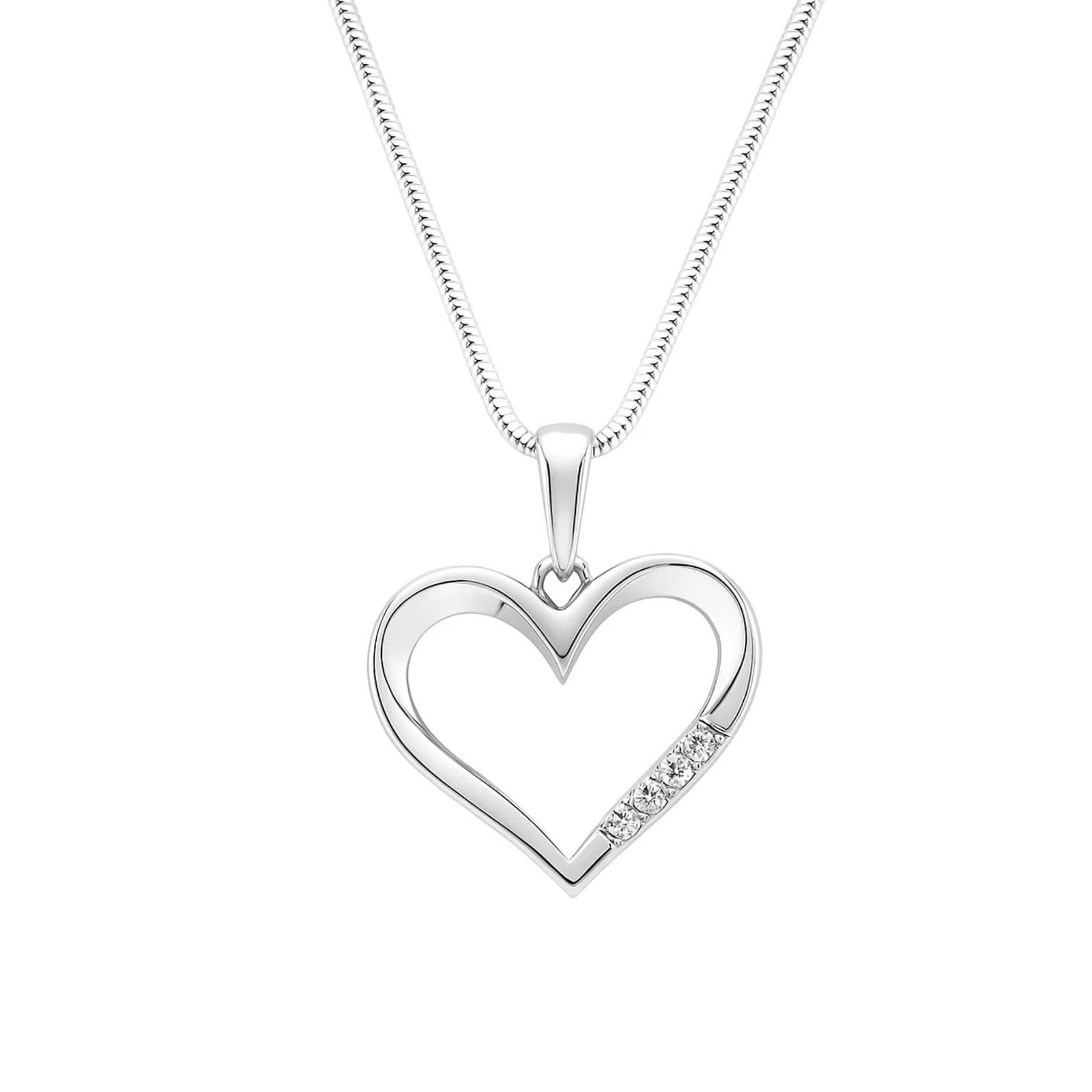 Silver Necklace With Shimmering Heart Pendant In 925 Sterling Silver