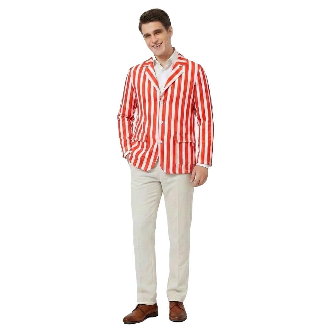Mens Barbershop Blazer Costume - Small - Red and White Striped Jacket - Adults Mens Barber Shop Edwardian School Book Week World Book Day Fancy Dress Costume Accessory