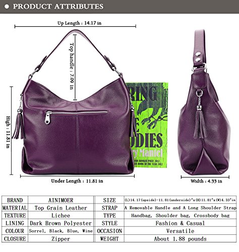 BIG SALE-AINIMOER Womens Leather Vintage Shoulder Bag Ladies Handbags Tote Top-handle Purse Cross Body Bags (Purple) - Thumbnail 5