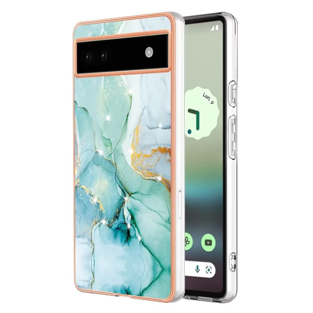 Dfjhure Google Pixel 6A Case Glitter Phone Case Marble Design Case Thin Slim Soft TPU Silicone Shockproof Bumper Protective Rubber Phone Cover Case for Google Pixel 6A- green