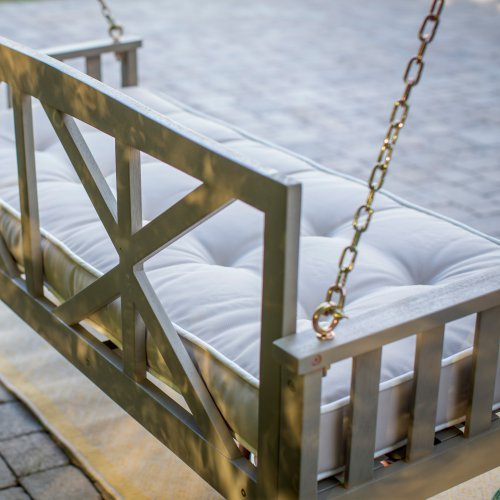 Modern Cottonwood Deep Seating Porch Swing Bed with Cushion Constructed of Eucalyptus Wood in Gray Glaze Finish 64L x 28D x 21H in.