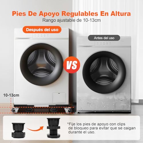Base para Lavadora Móvil, Base Móvil Universal con 8 Patas Fuertes y 4 Ruedas Dobles, Base Móvil Multifuncional Refrigerador de Ajustable Soporte, para lavadora y Secadora Portatil (40-65CM),Negro