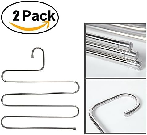HKAUS Pants Hangers Sturdy S-type Skirt Hangers Multi-Purpose Stainless Steel Magic Pants Rack Closet Hangers Space Saving for Jeans,Scarf and Tie(Set of 2)
